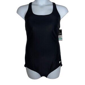 NWT Speedo Powerflex One Piece Swimsuit Womens 6 Ultraback Moderate Cut Black